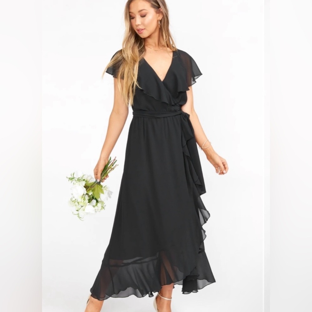 Show Me Your MuMu Black Ruffle Maxi Dress formal Jess 2x plus